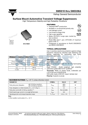 SM5S17A datasheet - Surface Mount Automotive Transient Voltage Suppressors