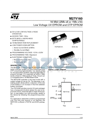 M27V160-100XF1TR datasheet - 16 Mbit 2Mb x8 or 1Mb x16 Low Voltage UV EPROM and OTP EPROM