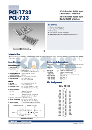 PCL-10137-1 datasheet - 32-ch Isolated Digital Input Card with PCI Interface