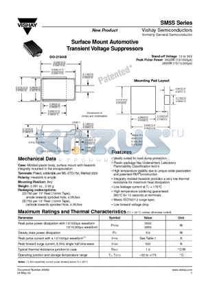 SM5S30A datasheet - Surface Mount Automotive Transient Voltage Suppressors