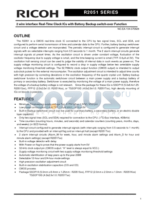 R2051S02-E2 datasheet - 2 wire interface Real-Time Clock ICs with Battery Backup switch-over Function