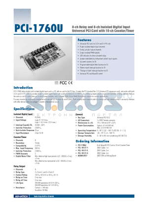 PCL-10137-3 datasheet - 8-ch Relay and 8-ch Isolated Digital Input Universal PCI Card with 10-ch Counter/Timer