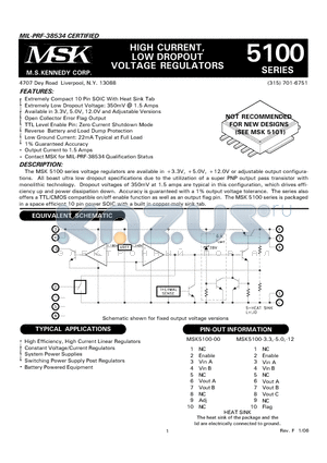 MSK5100-12B datasheet - HIGH CURRENT, LOW DROPOUT VOLTAGE REGULATORS