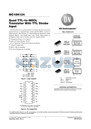 MC10H124L datasheet - Quad TTL-to-MECL Translator With TTL Strobe Input