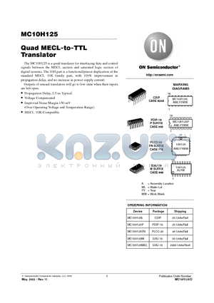 MC10H125 datasheet - Quad MECL-to-TTL Translator