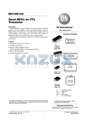 MC10H125FN datasheet - Quad MECL−to−TTL Translator