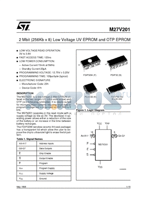 M27V201 datasheet - 2 Mbit 256Kb x 8 Low Voltage UV EPROM and OTP EPROM