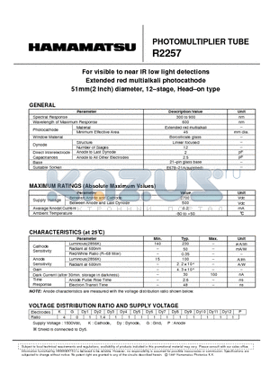 R2257 datasheet - PHOTOMULTlPLlER TUBE