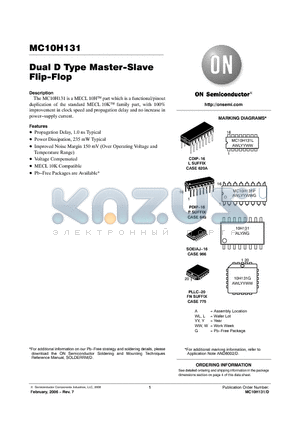 MC10H131FN datasheet - Dual D Type Master−Slave Flip−Flop