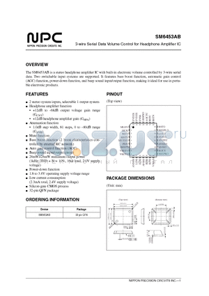 SM6453AB datasheet - 3-wire Serial Data Volume Control for Headphone Amplifier IC