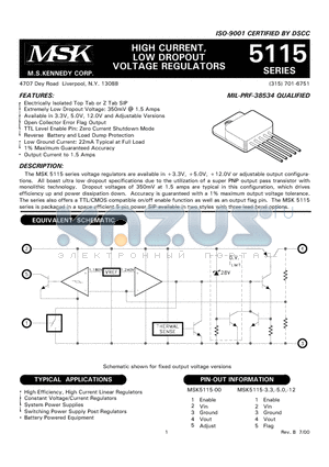 MSK5115-00BZS datasheet - HIGH CURRENT, LOW DROPOUT VOLTAGE REGULATORS