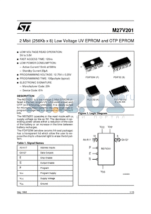 M27V201-120N6TR datasheet - 2 Mbit 256Kb x 8 Low Voltage UV EPROM and OTP EPROM