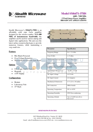 SM6471-37HS datasheet - 6400 - 7100 MHz 5 Watt Linear Power Amplifier