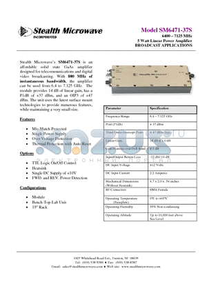 SM6471-37S datasheet - 6400 - 7125 MHz 5 Watt Linear Power Amplifier
