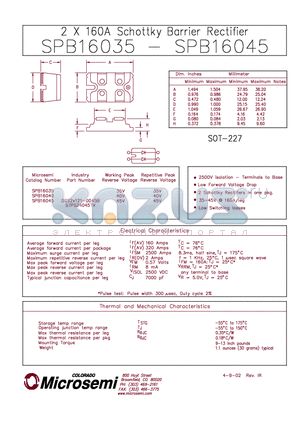 SPB16035 datasheet - 2 X 160A SCHOTTKY BARRIER RECTIFIER