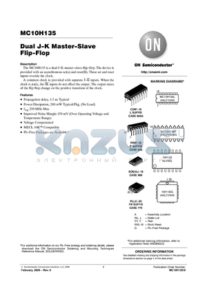 MC10H135FNR2 datasheet - Dual J−K Master−Slave Flip−Flop