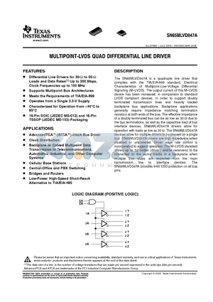 SM65MLVD047APWR datasheet - MULTIPOINT-LVDS QUAD DIFFERENTIAL LINE DRIVER