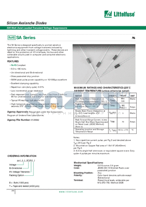 SA120CA datasheet - Silicon Avalanche Diodes - 500 Watt Axial Leaded Transient Voltage Suppressors