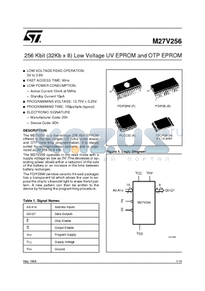 M27V256 datasheet - 256 Kbit 32Kb x 8 Low Voltage UV EPROM and OTP EPROM