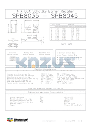 SPB8040 datasheet - 4 X 80A Schottky Barrier Rectifier