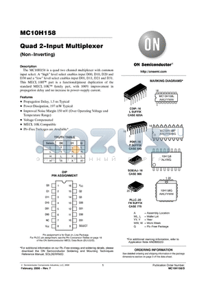 MC10H158MEL datasheet - Quad 2−Input Multiplexer (Non−Inverting)
