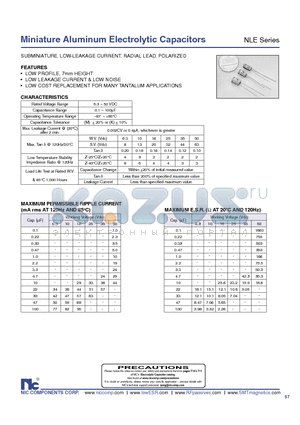 NLE3R3M50 datasheet - Miniature Aluminum Electrolytic Capacitors