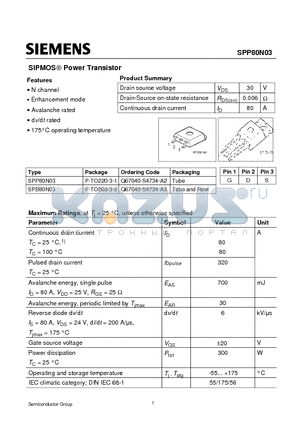 SPB80N03 datasheet - SIPMOS Power Transistor