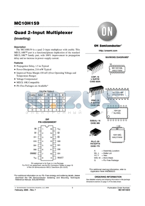 MC10H159 datasheet - Quad 2−Input Multiplexer