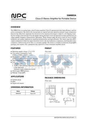 SM6802A datasheet - Class-D Stereo Amplifier for Portable Device
