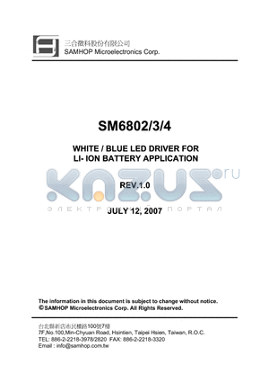 SM6802L datasheet - WHITE / BLUE LED DRIVER FOR LI- ION BATTERY APPLICATION