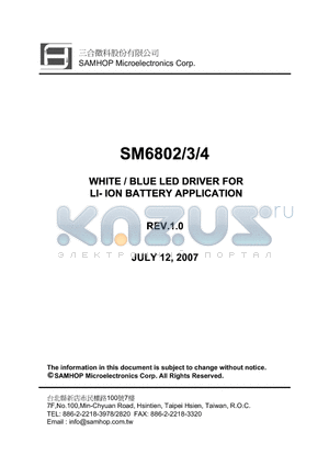 SM6803 datasheet - WHITE / BLUE LED DRIVER FOR LI- ION BATTERY APPLICATION