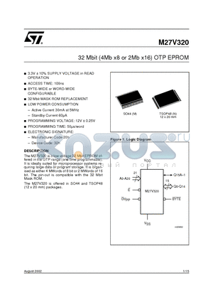 M27V320 datasheet - 32 Mbit 4Mb x8 or 2Mb x16 OTP EPROM