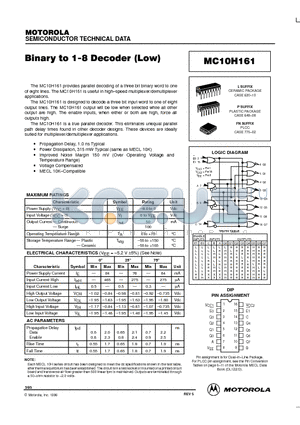 MC10H161 datasheet - Binary to 1-8 Decoder(Low)