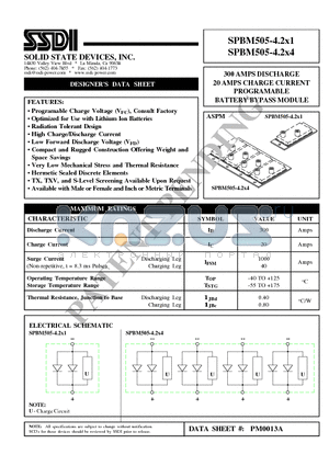 SPBM505-4.2X1 datasheet - 300 AMPS DISCHARGE 20 AMPS CHARGE CURRENT PROGRAMABLE BATTERY BYPASS MODULE