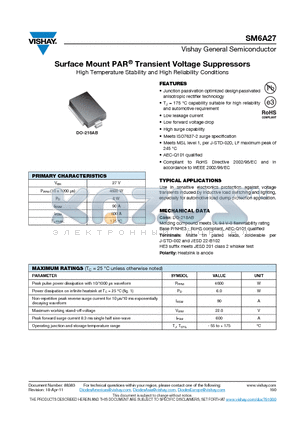 SM6A27HE3-2D datasheet - Surface Mount PAR Transient Voltage Suppressors