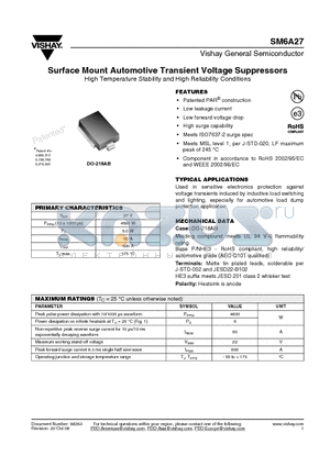 SM6A27HE3/2D datasheet - Surface Mount Automotive Transient Voltage Suppressors