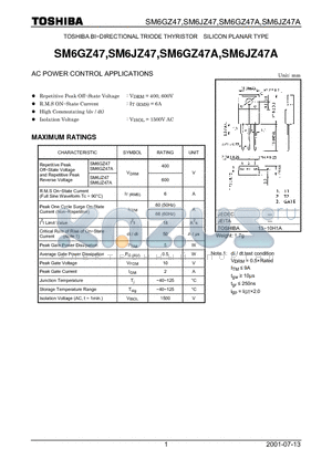 SM6GZ47 datasheet - TOSHIBA BI-DIRECTIONAL TRIODE THYRISTOR SILICON PLANAR TYPE