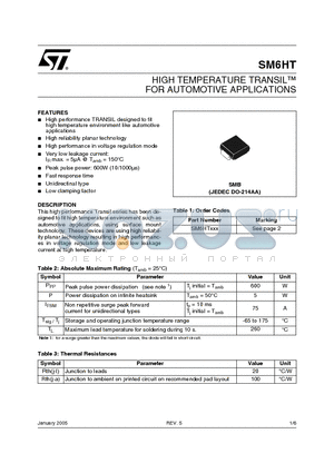 SM6HT27A datasheet - HIGH TEMPERATURE TRANSIL FOR AUTOMOTIVE APPLICATIONS