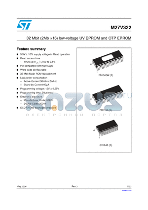 M27V322-100F6 datasheet - 32 Mbit (2Mb 16) low-voltage UV EPROM and OTP EPROM