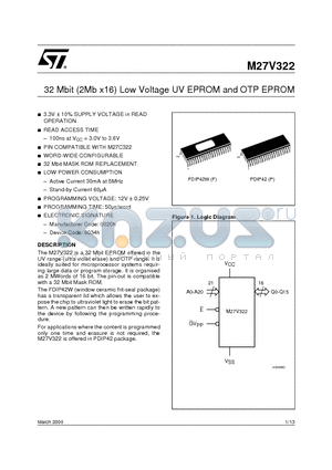 M27V322-100XF1 datasheet - 32 Mbit 2Mb x16 Low Voltage UV EPROM and OTP EPROM