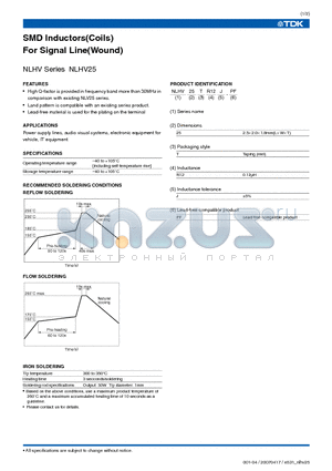 NLHV25 datasheet - SMD Inductors(Coils) For Signal Line(Wound)