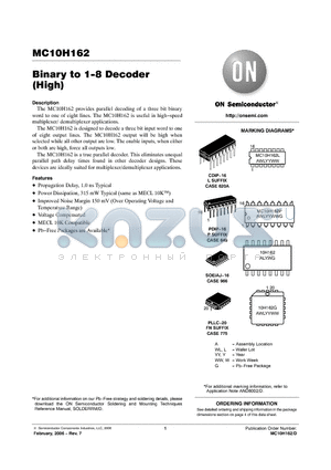 MC10H162PG datasheet - Binary to 1−8 Decoder (High)