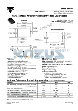 SM6S10A datasheet - Surface Mount Automotive Transient Voltage Suppressors