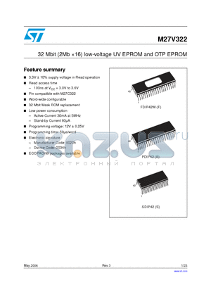 M27V322-120F6 datasheet - 32 Mbit (2Mb 16) low-voltage UV EPROM and OTP EPROM