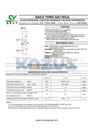 SA13 datasheet - GLASS PASSIVAED JUNCTION TRANSIENT VOLTAGE SUPPRESSOR