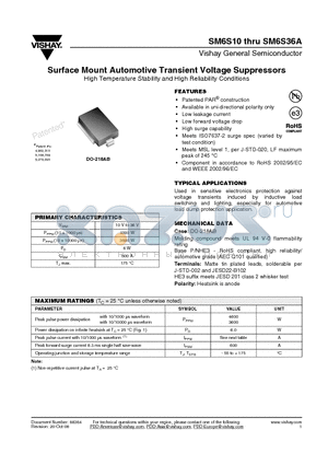 SM6S14 datasheet - Surface Mount Automotive Transient Voltage Suppressors