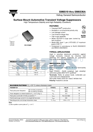 SM6S17 datasheet - Surface Mount Automotive Transient Voltage Suppressors