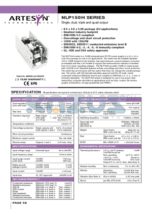 NLP150H datasheet - Single, dual, triple and quad output 125 to 150 Watt AC/DC universal input switch mode power supplies