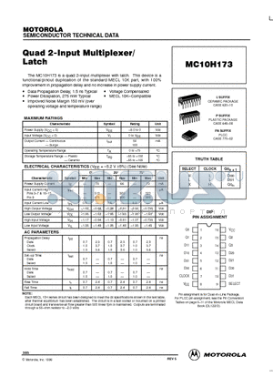 MC10H173 datasheet - QUAD 2-INPUT MULTIPLEXER / LATCH
