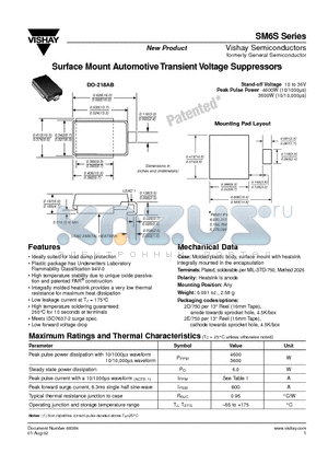 SM6S20 datasheet - Surface Mount Automotive Transient Voltage Suppressors